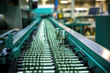 Obraz premium Manufacture of shells and cartridges on the assembly line of a military plant