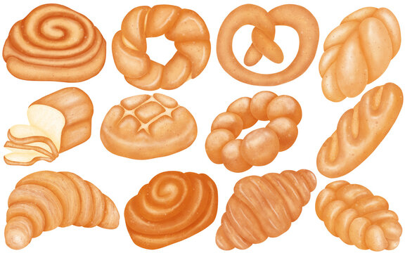 Bakery set illustration with 12 bread pictures