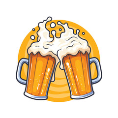 Clinking beer pints emblem design with foam splash.
