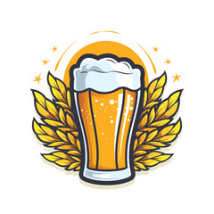 Beer glass emblem design on the background of wheat wreath.