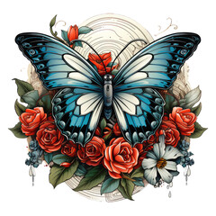 A mystical and enchanting butterfly t-shirt design with a focus on magic and spellbinding elements, the butterfly's wings are depicted with enchanting symbols and arcane runes, Generative Ai