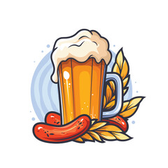 Beer pint emblem design with sausage and wheat.