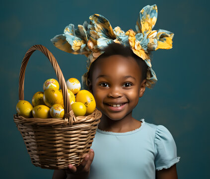 easter eggs in a basket with kjds 