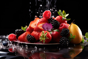 Food photography, fruits in a luxurious Michelin kitchen style, studio lighting, depth of field, ultra detailed