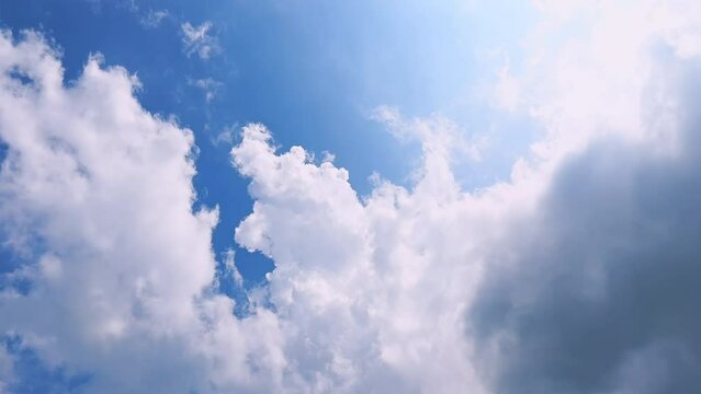Fluffy white clouds flowing in the blue sky. Cloudscape, Japan