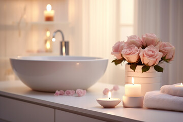 Fototapeta na wymiar spa setting with petals and candle