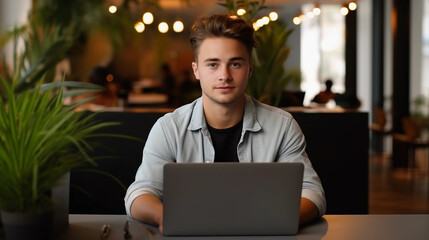 Laptop Lifestyle: Freelancer or Student Concentrated on Work in Café Setting