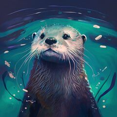 seal cartoon drawing color water Ai gen
