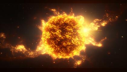 The sun, flames and heat in space, explosion with alpha channel