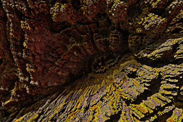 3D illustration - aerial view of deep precipice - fantasy canyon landscape - 640283406