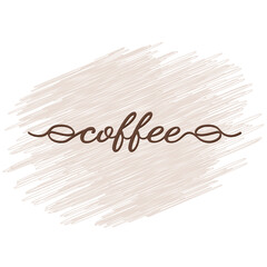 Coffee beans in vector typography. Continuous lowercase hand drawn coffee and doodle text. Vector illustration of an inscription on a poster, postcard, banner for a cafe.