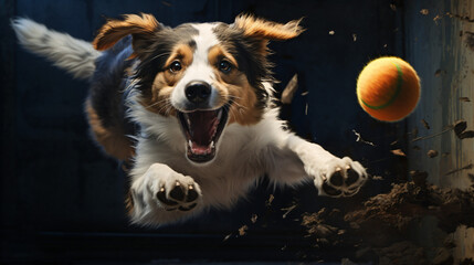 Fototapeta Happy dog destroying a ball obraz