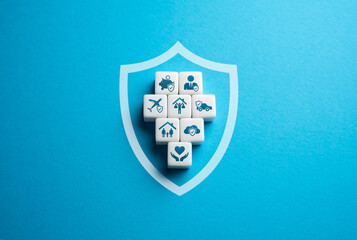Insurance in the form of a shield of protection. Add new services. Coverage for areas of risk,...