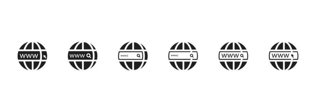 unique website icons set. vector www icon set, globe, search, 
