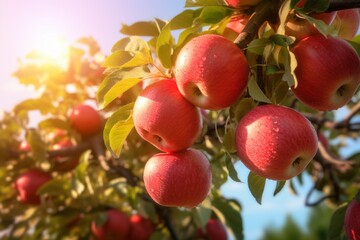 Obraz premium whispering breeze through apple-laden boughs, in the sun, Generative AI