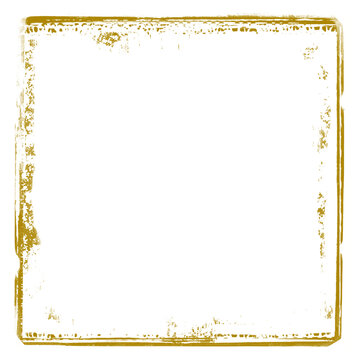 Grunge style golden frames overlay on transparent background. Royalty high-quality free stock image of yellow grunge texture border frame. Dirty, damaged backdrop. Design for poster, card, book cover