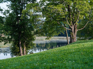 Fototapeta na wymiar calm evening rest by the lake