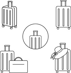 Luggage icon set. Vector illustration of thin line icons for travel. Abstract isolated illustration.