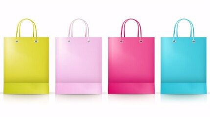 Collection of Empty Shopping Bags in Various Colors, Isolated on a White Background. Mockup Layout..