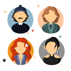 Bright people portraits set - flat style vector design concept illustration of young men and women, male and female faces and shoulders avatars. Flat style vector icons set