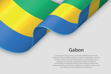 3d ribbon with national flag Gabon isolated on white background