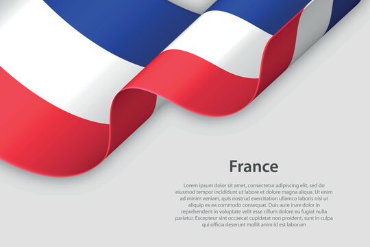 3d ribbon with national flag France isolated on white background