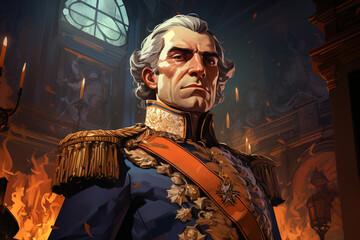 Obraz premium Graphic novel style illustration of French nobility during the French revolution. Paris riots and burning in the background.