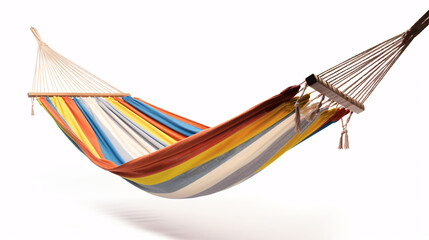 A chic, leisurely hammock rests against a pristine white backdrop..