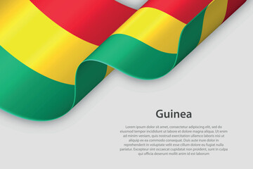3d ribbon with national flag Guinea isolated on white background