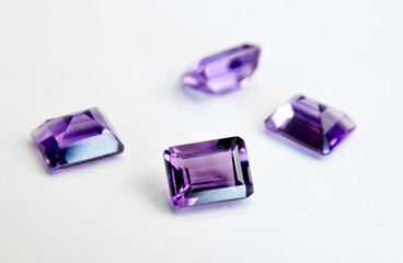 Purple gemstones in macro photography. Close up