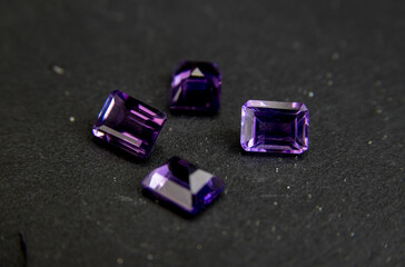 Purple gemstones in macro photography. Close up