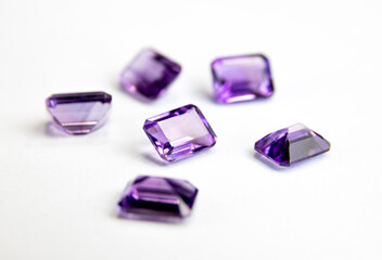 Purple gemstones in macro photography. Close up