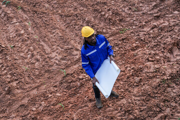 top aerial view engineer worker builders looking drawing for construction. Concept smart people...