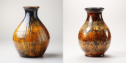 A chic collection of clay vases, elegantly presented against a white backdrop..