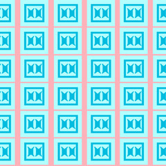 Square boxes with pink and blue outline geometric seamless pattern. Geometric abstract vector repeat pattern.