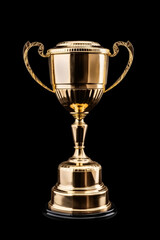 Fototapeta na wymiar Champion golden trophy isolated on black background.