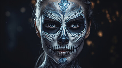 A woman with skull make up. - obrazy, fototapety, plakaty