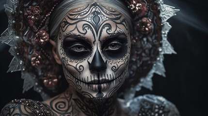 Fototapeta na wymiar A woman with skull make up.