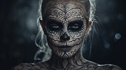 A woman with skull make up. - obrazy, fototapety, plakaty