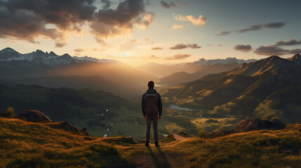 Fototapeta premium Beautiful mountain valley view during golden hour