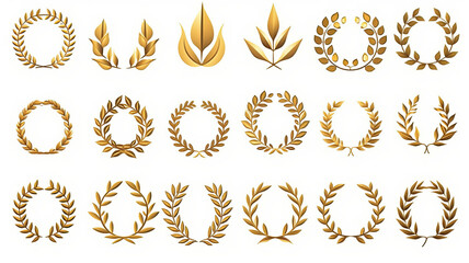 Gold laurel wreath, winner award set vector illustration. - obrazy, fototapety, plakaty