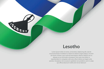 3d ribbon with national flag Lesotho isolated on white background