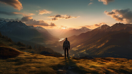 Fototapeta na wymiar Beautiful mountain valley view during golden hour