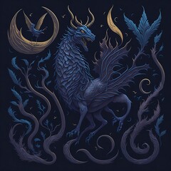 Mysterious creatures from folklore and mythology, such as dragons, unicorns, and phoenixes.