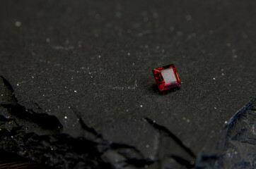 Red gemstones in macro photography. Close up