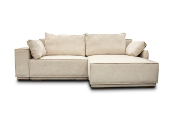Beige large sofa on white background
