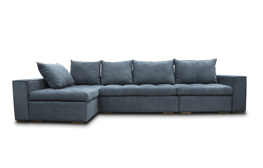 A dark large sofa on a white background