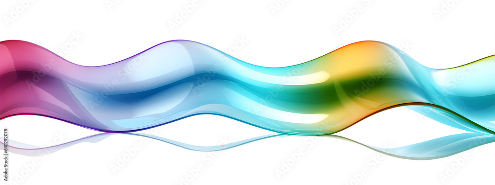 Poster glossy colored transverse wave shape with reflection, 3d rendering. generative ai