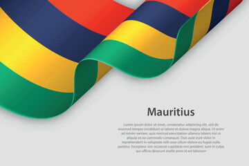 3d ribbon with national flag Mauritius isolated on white background