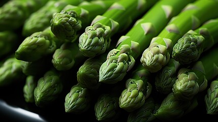Close-up of fresh green asparagus with dew drops on the tips.bright green color and natural texture.